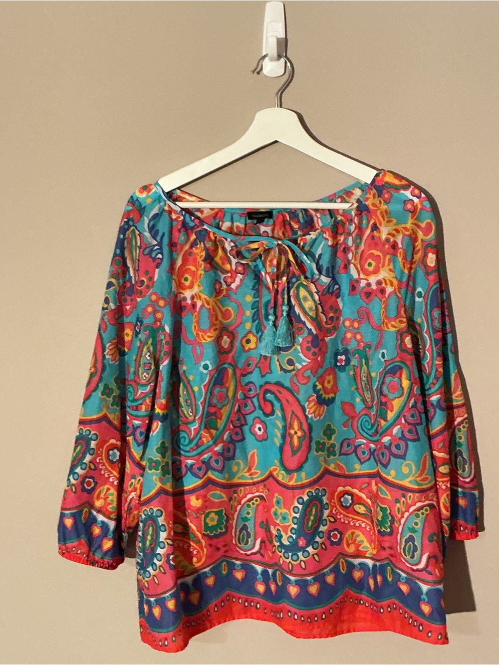 Talbots Boho Paisley Top in Teal and Coral - Picture 2 of 7